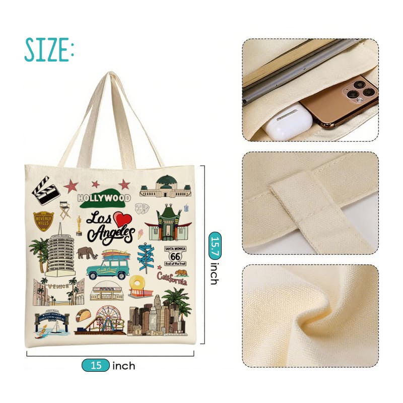 City-Themed Travel Souvenirs Canvas Tote Bag of Los Angeles - Image 4