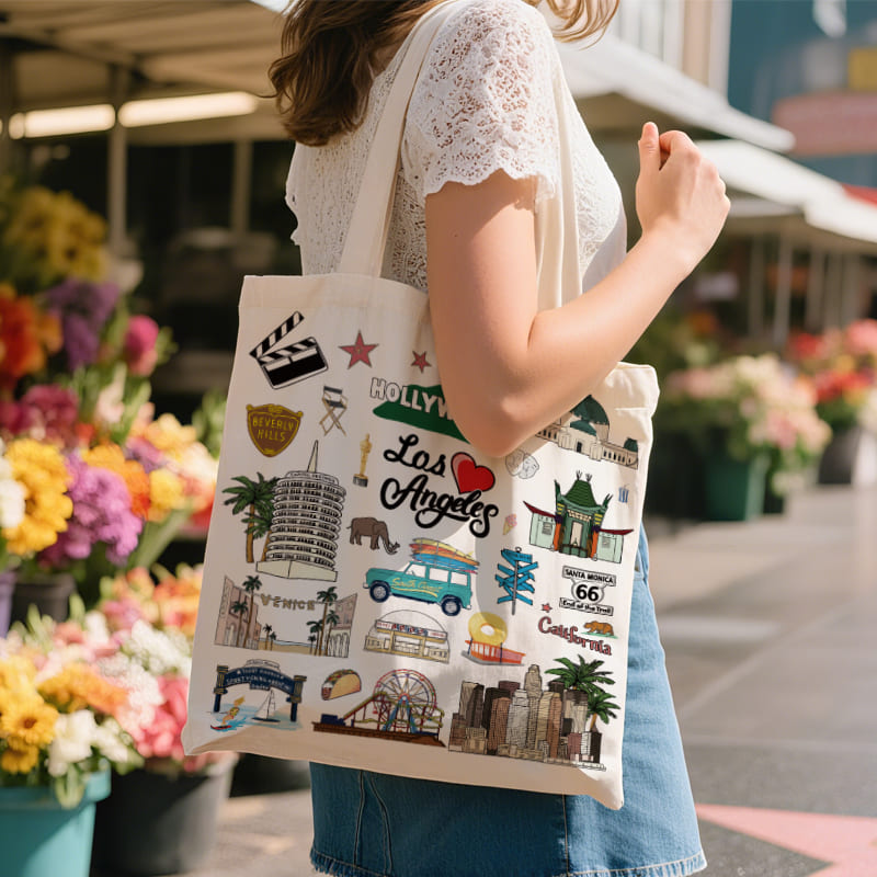 City-Themed Travel Souvenirs Canvas Tote Bag of Los Angeles - Image 3