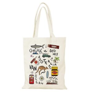 Customized Australian illustration Tote bag with Zip Closure & Inner Pocket