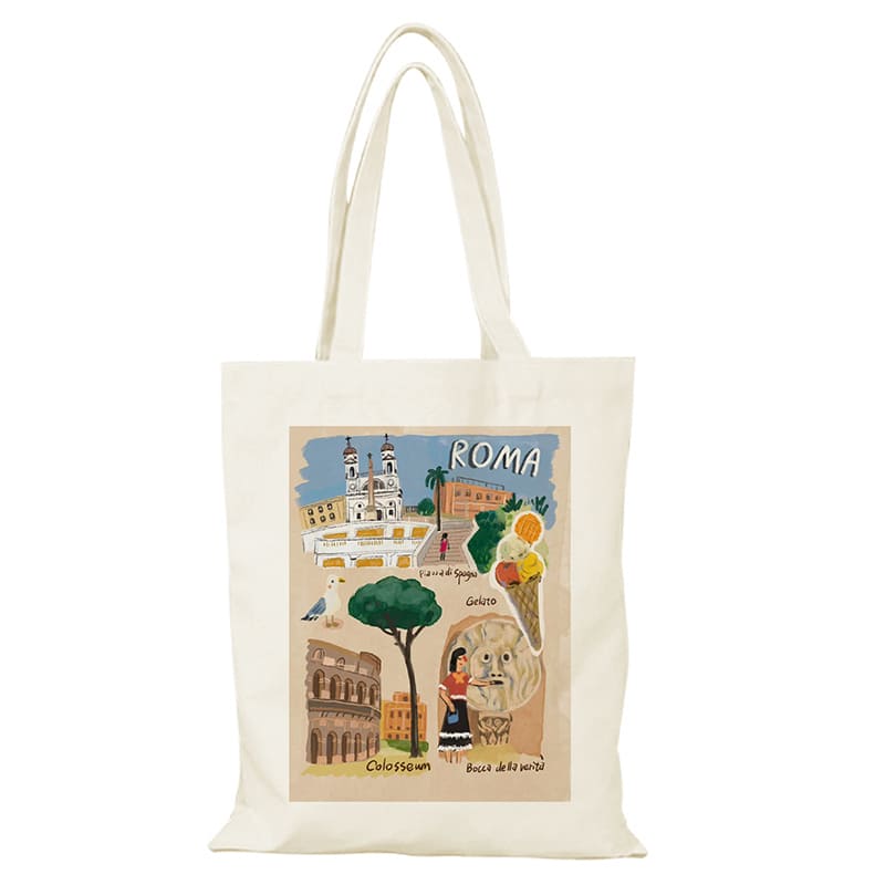 Italy theme Customized Tote bag with magnetic snap & Inner Pocket