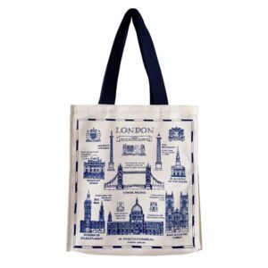London Town Canvas Art Tote Bag with Zip Closure and Inner Zipped Pocket