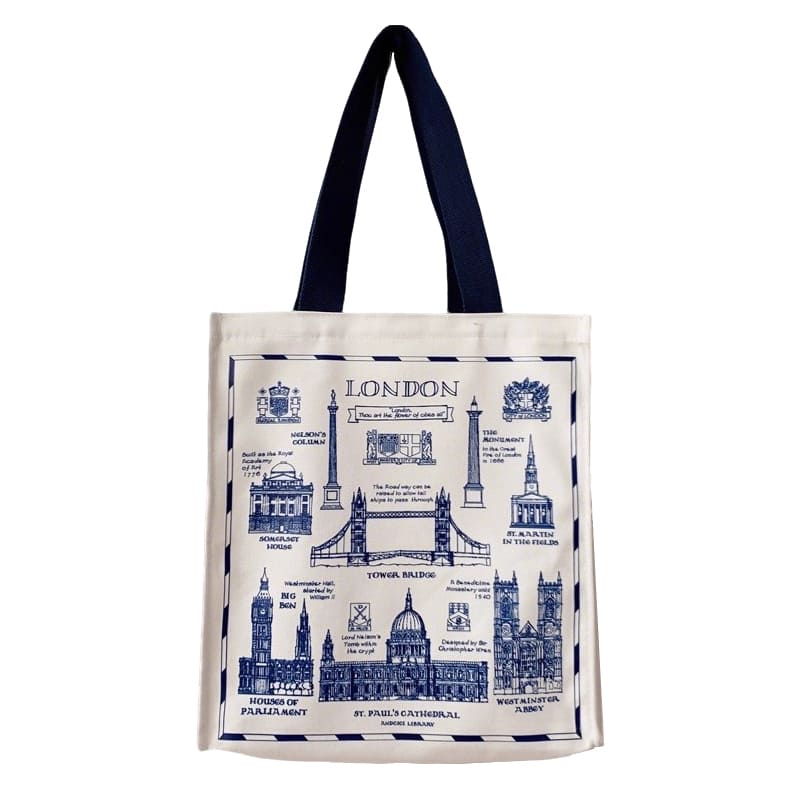 London Town Canvas Art Tote Bag with Zip Closure and Inner Zipped Pocket