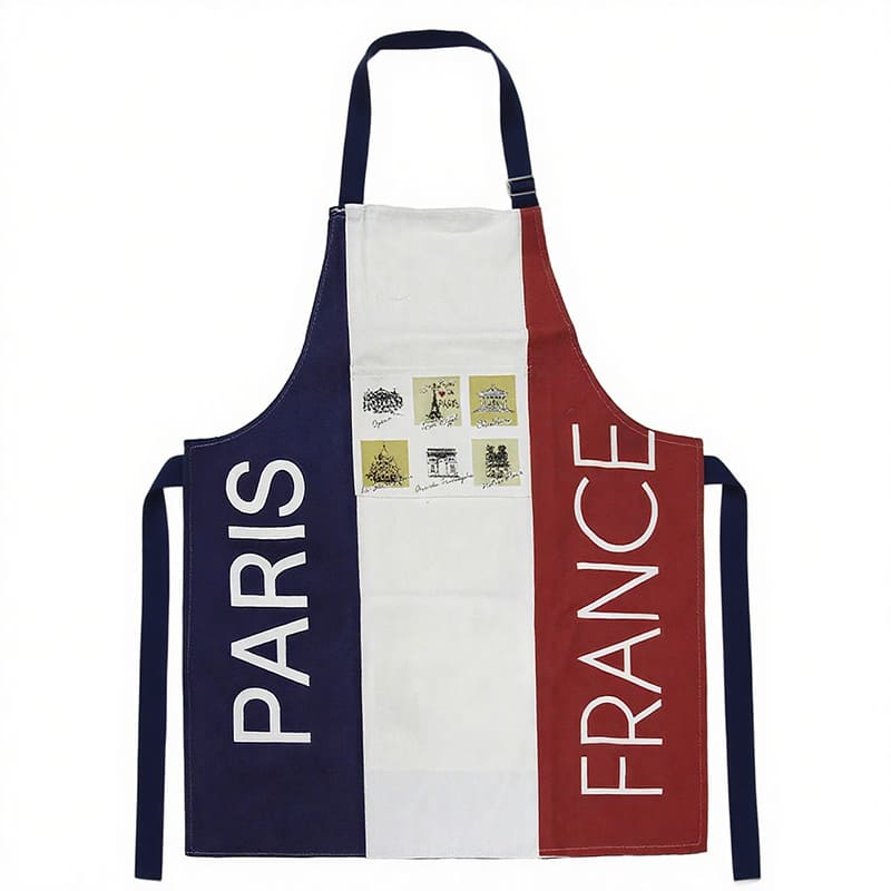 Customized 100% Cotton France Paris Apron with Pocket, Paris Souvenirs & Travel Gift Apron