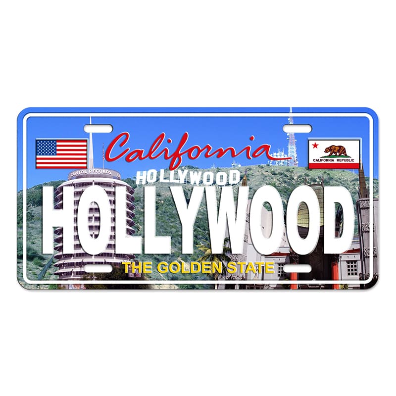 HOLLYWOOD License Plate Magnet, Ideal for Fridge and Office Decor, Collectible Souvenir