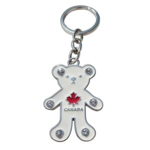 CANADA Cute small Bear Metal 3D Souvenir Keychain with Rhinestones