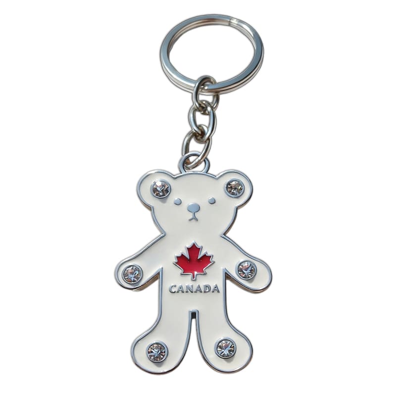 CANADA Cute small Bear Metal 3D Souvenir Keychain with Rhinestones