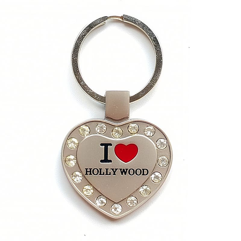 HOLLYWOOD Key & Heart Star Square Metal 3D Souvenir Keychain with Rhinestones - Image 2
