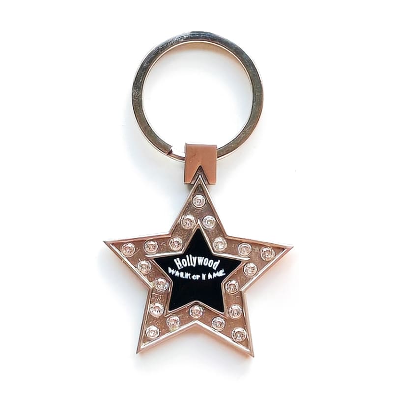 HOLLYWOOD Key & Heart Star Square Metal 3D Souvenir Keychain with Rhinestones - Image 3