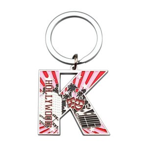 HOLLYWOOD "K" Letter Metal 3D Souvenir Keychain, key ring chain