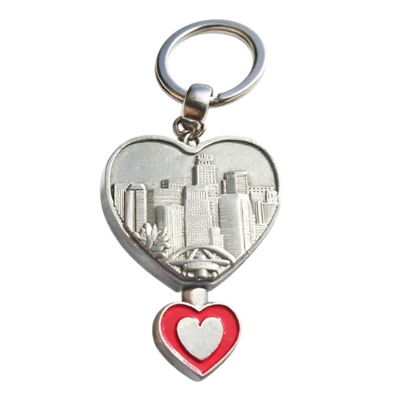 California I Love Los Angeles and Skyline double sides Heart Keychain