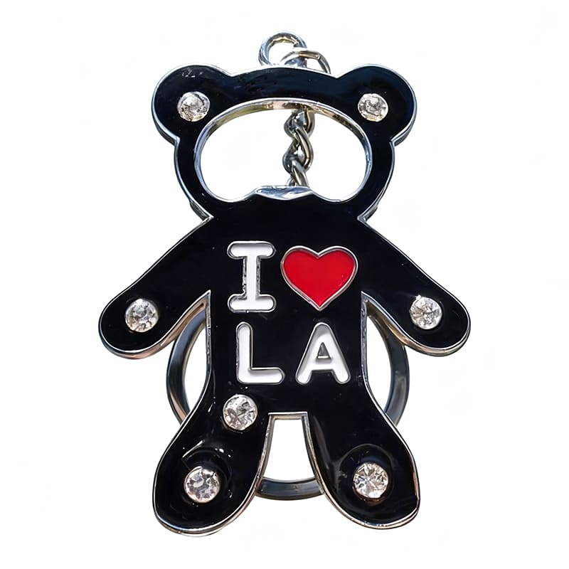 LOS ANGELES Bear Metal 3D Souvenir & Bottle opener Keychain with Rhinestones