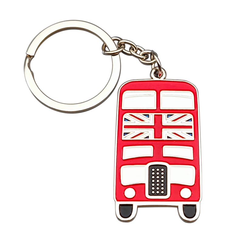 Double decker Bus in London UK Metal Keychain, Key Ring Chain
