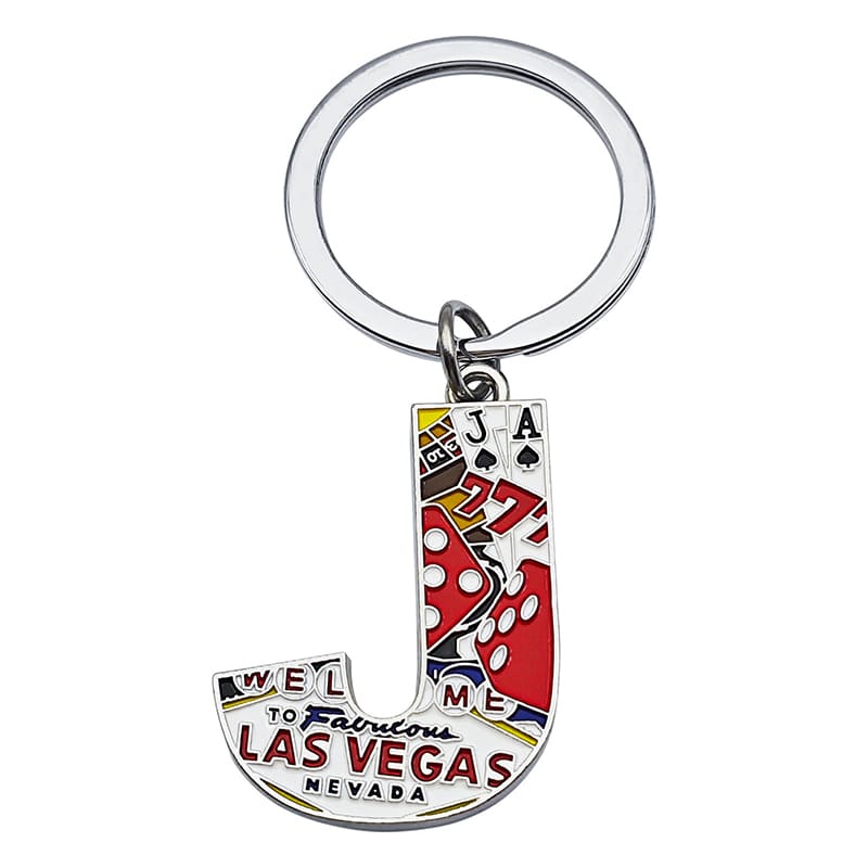 LAS VEGAS “J” Letter Metal Souvenir Keychain, key ring chain