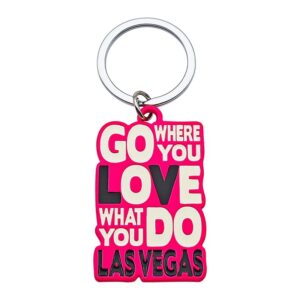 Las Vegas Words Pink Red colored metal Keychain, Key Ring Chain