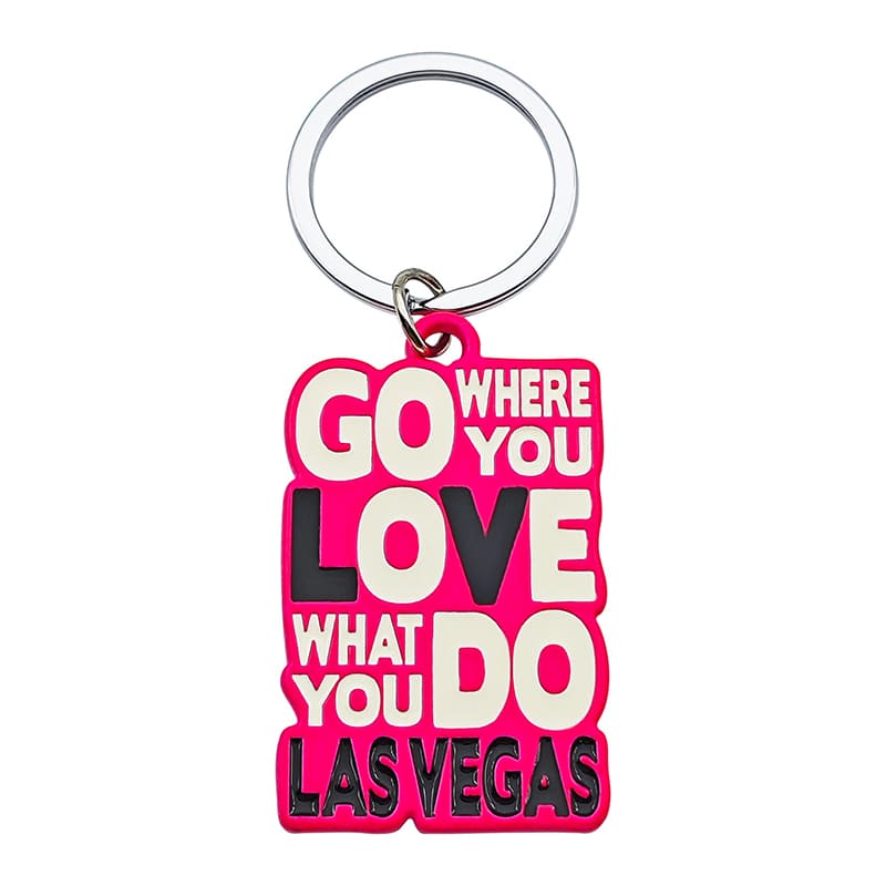 Las Vegas Words Pink Red colored metal Keychain, Key Ring Chain