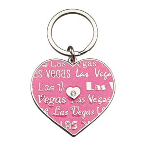 LAS VEGAS Pink Heart Metal Souvenir Keychain, key ring chain with Rhinestone