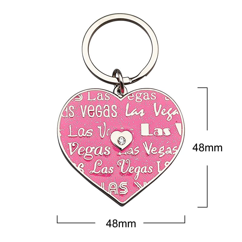 LAS VEGAS Pink Heart Metal Souvenir Keychain, key ring chain with Rhinestone - Image 4
